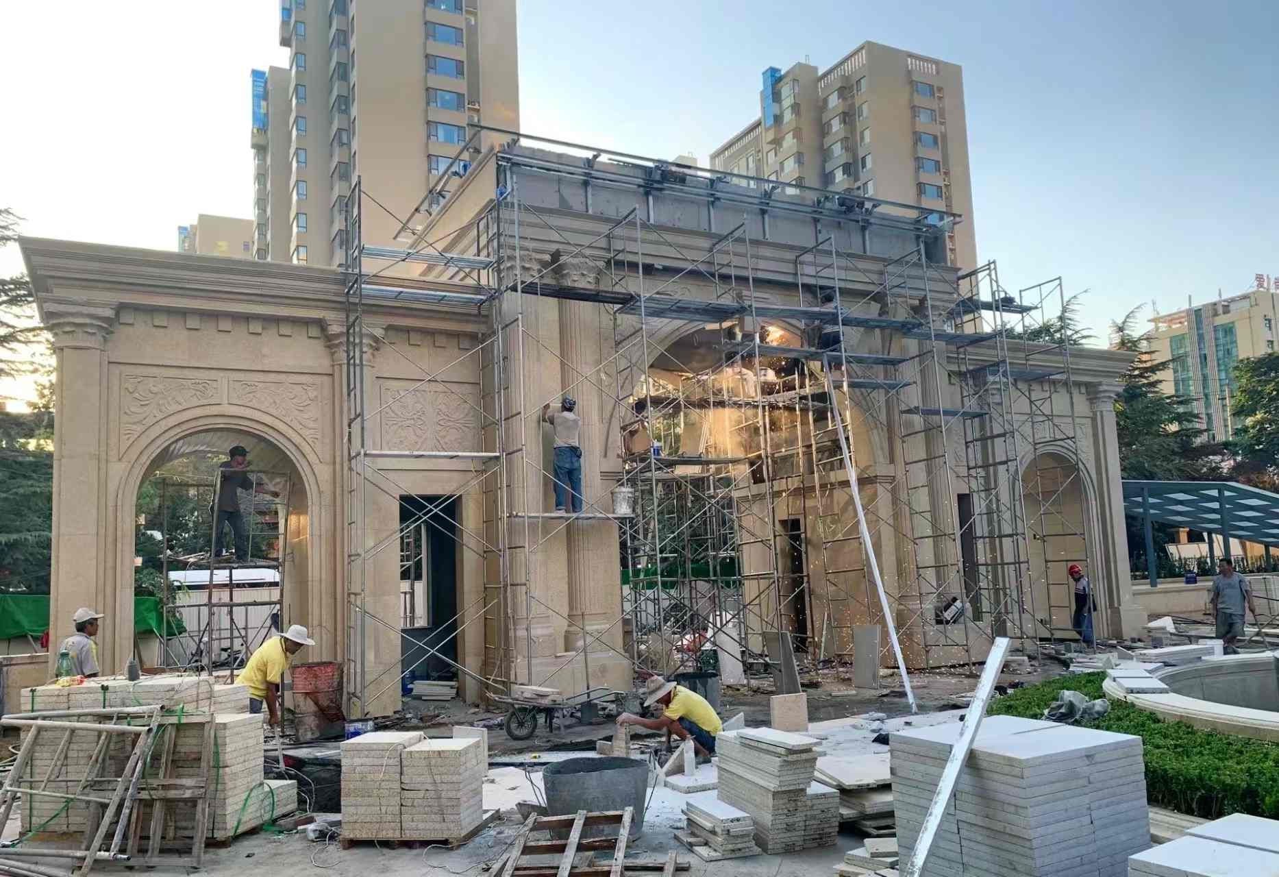 铜陵 黄金麻荔枝面花岗岩小区门楼外墙干挂