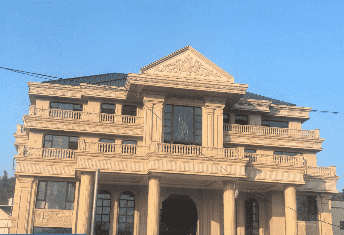 铜陵黄金麻别墅外墙干挂石材效果示例