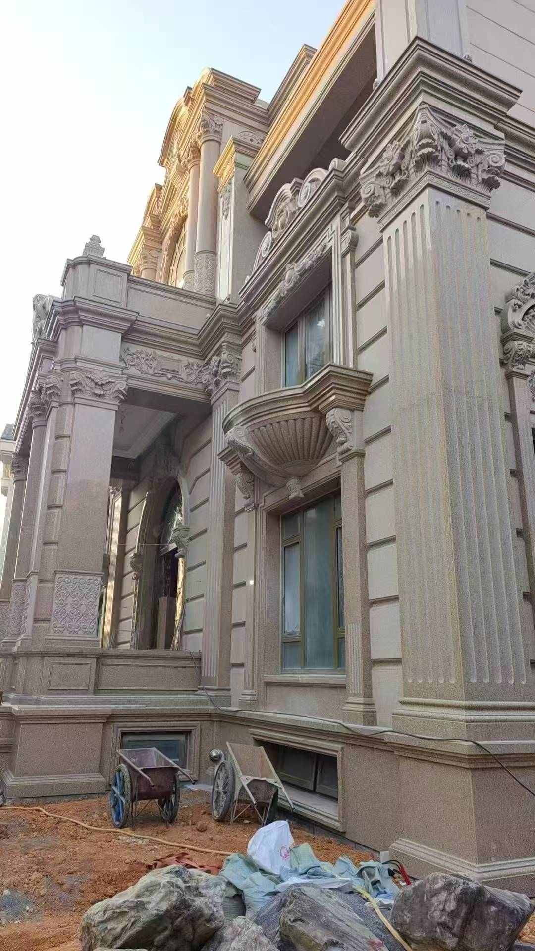 铜陵 黄金麻花岗岩光面别墅外墙干挂施工完成